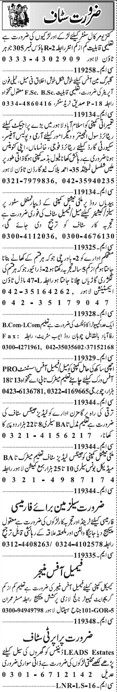 Misc. Jobs in Lahore Jang Classified 4