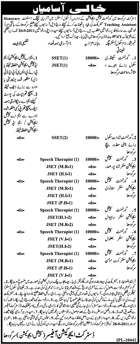 Positions Vacant for Honorary Teaching Assistant