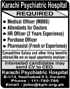 Karachi Psychiatric Hospital Required