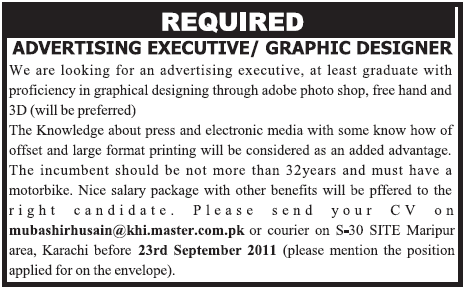 Position Vacant for Advertising Executive / Graphic Designer