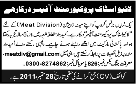Position Vacant for LiveStock Procurement Officer in Meat Division