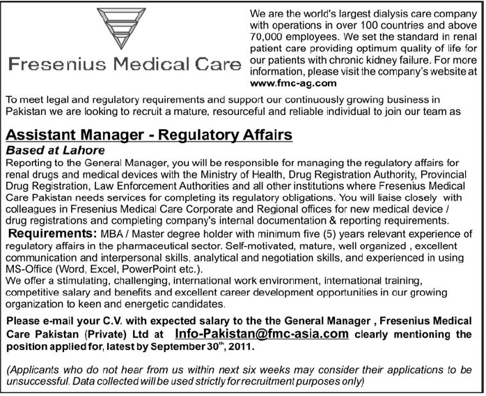 Position Vacant in Fresenius Medical Care