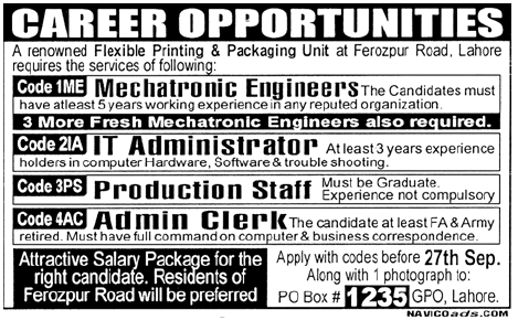 Flexible Printing & Packaging Unit, Career Opportunities