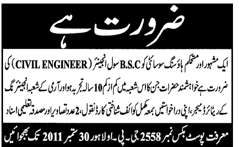 Famous Housing Society Required Engineer