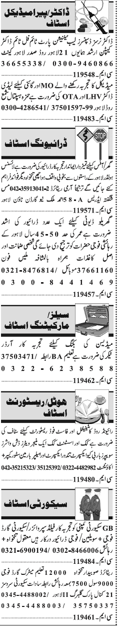 Misc. Jobs in Lahore Jang Classified 2