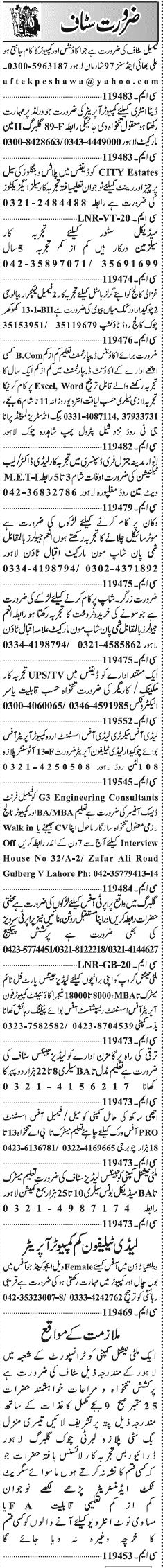 Misc. Jobs in Lahore Jang Classified 3