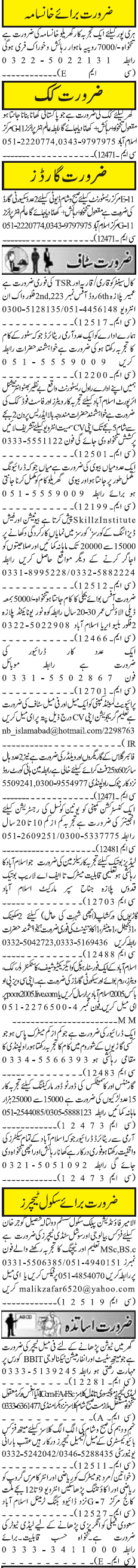 Misc. Jobs in Jang Rawalpindi Classified