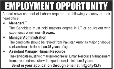 Local News Channel of Lahore, Employment Opportunity