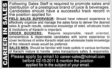 Career in Sales in Juice & Beverages Company