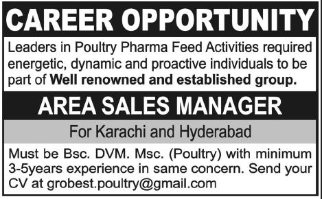 Area Sales Manager Required by Poultry Pharma Feed Activities