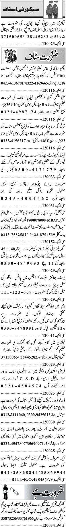 Misc. Jobs in Lahore Jang Classified 2