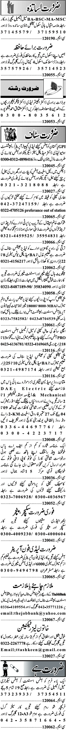 Misc. Jobs in Lahore Jang Classified 2