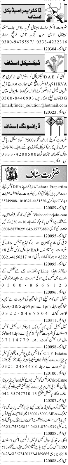 Misc. Jobs in Lahore Jang Classified 2