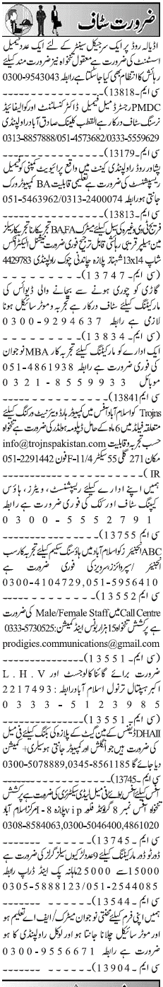 Misc. Jobs in Rawalpindi Jang Classified