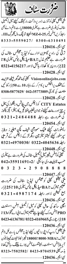 Misc. Jobs in Lahore Jang Classified 3