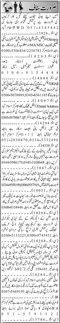 Misc. Jobs in Rawalpindi Jang Classified