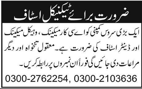 A Serivce Company Required Technical Staff