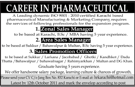 Pharmaceutical Company Required Managerial Staff