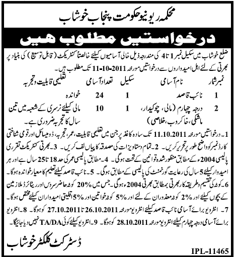 Department of Revenue Government of the Punjab Job Opportunities