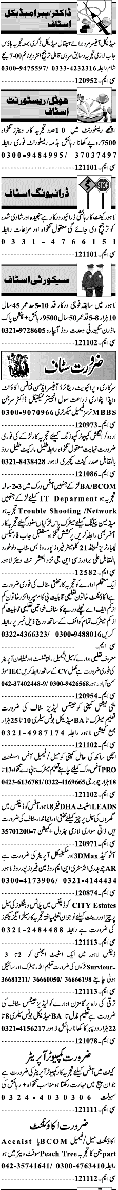 Misc. Jobs in Lahore Jang Classified 2