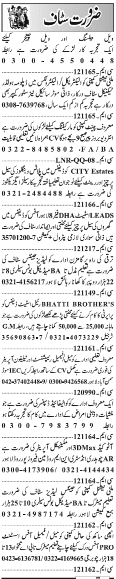 Misc. Jobs in Lahore Jang Classified 1