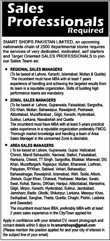 Sales Professionals Required