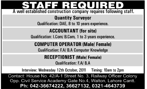A Construction Company Required Staff