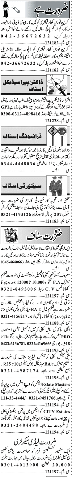 Misc. Jobs in Lahore Jang Classified