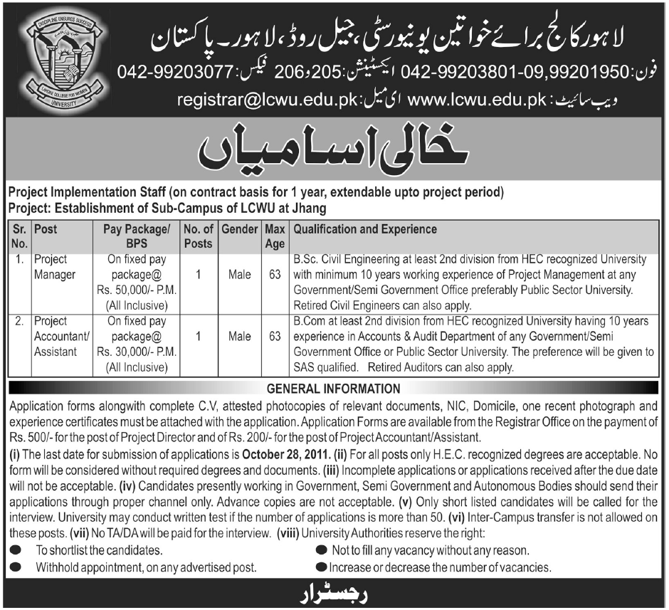 Lahore College for Women University Job Opportunities