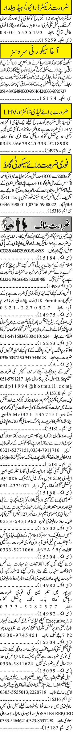 Misc. Jobs in Rawalpindi Jang Classified