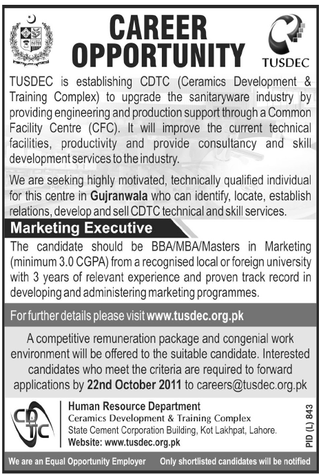 TUSDEC Required the Services of Marketing Executive