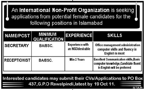 Female Staff Required by an International Non-Profit Organization