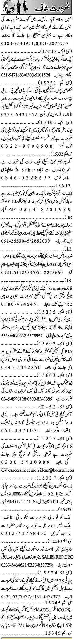 Misc. Jobs in Rawalpindi Jang Classified