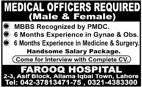 Medical Officers Required by Farooq Hospital