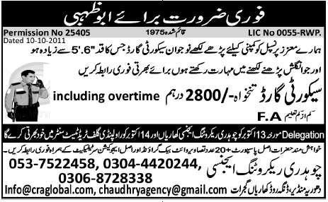 Urgently Required For Abu Dhabi