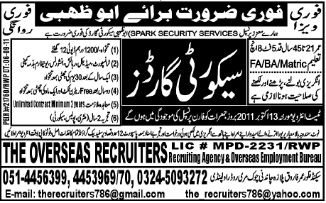 Urgently Required For Abu Dhabi