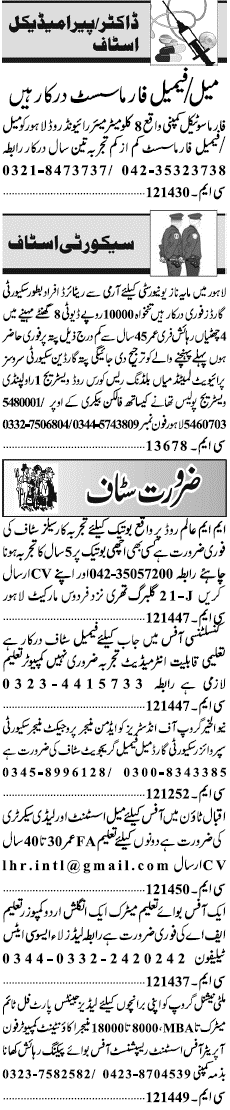 Misc. Jobs in Lahore Jang Classified 1