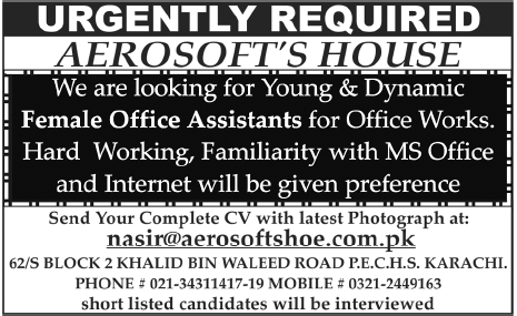 AEROSOFT'S HOUSE Required Office Assistants