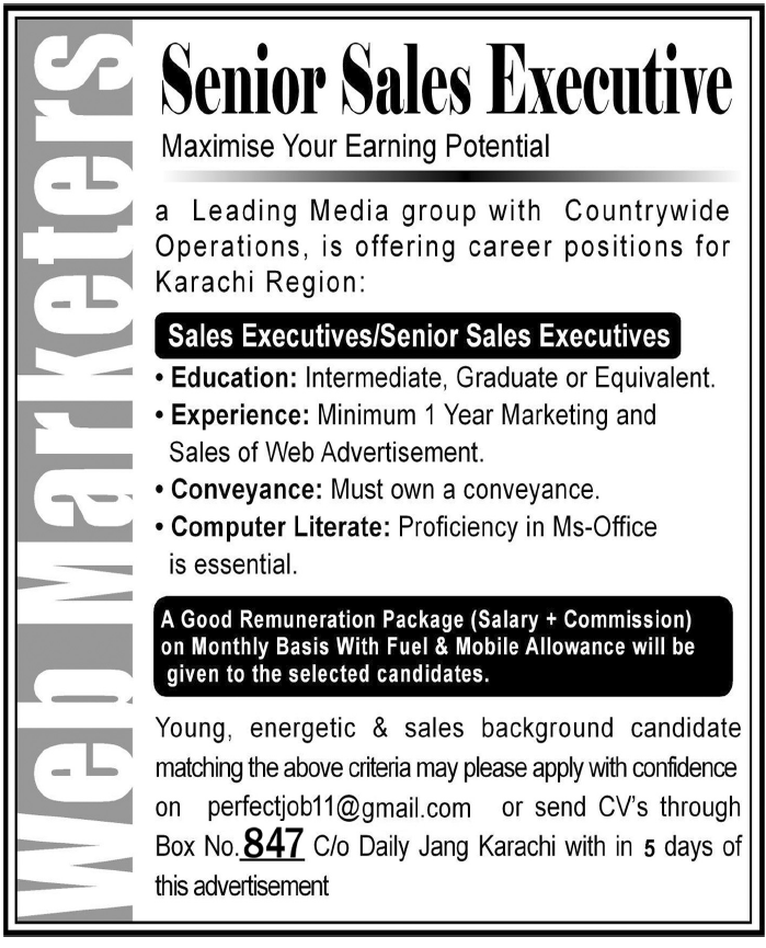 Senior Sales Executive Required by a Media Group