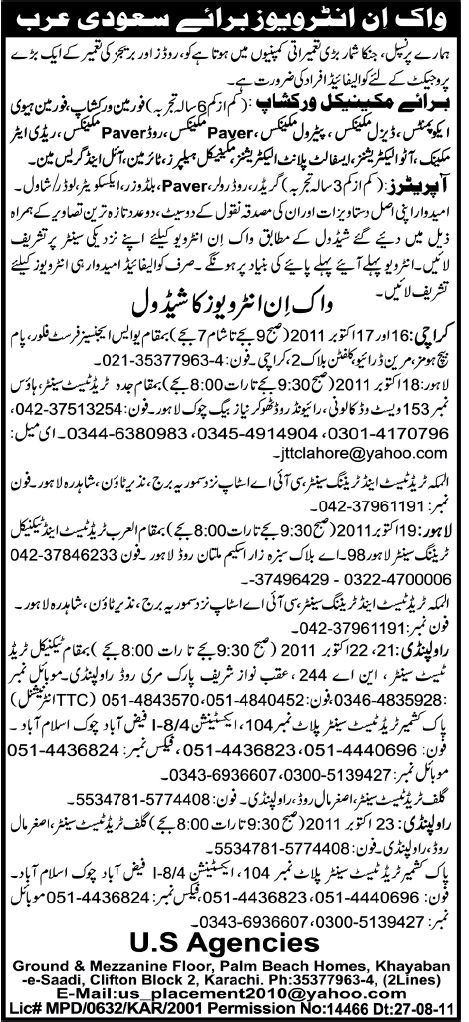 Urgently Required For Saudi Arabia