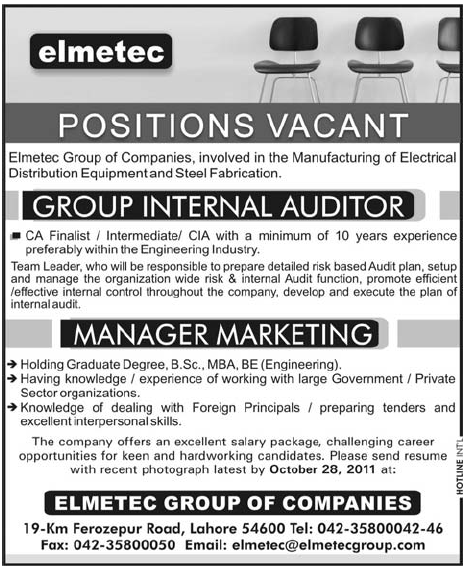 Elmetec Group of Companies. Position Vacant