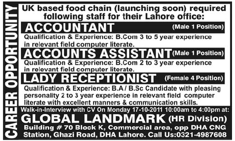 Career Opportunites in UK Based Food Chain