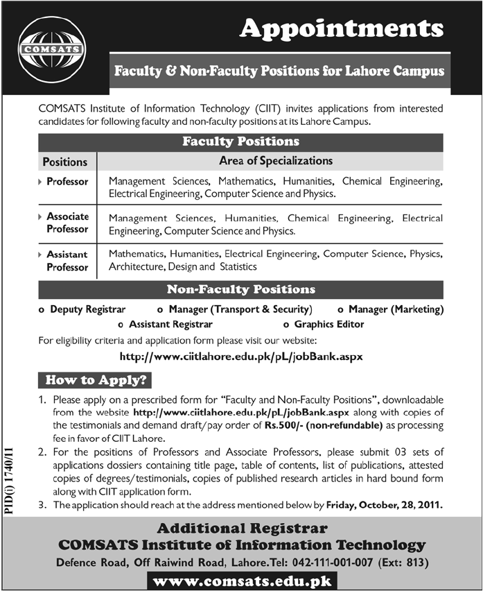 COMSATS Required Faculty and Non-Faculty Members