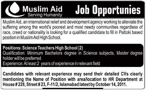 Muslim Aid Job Opportunities