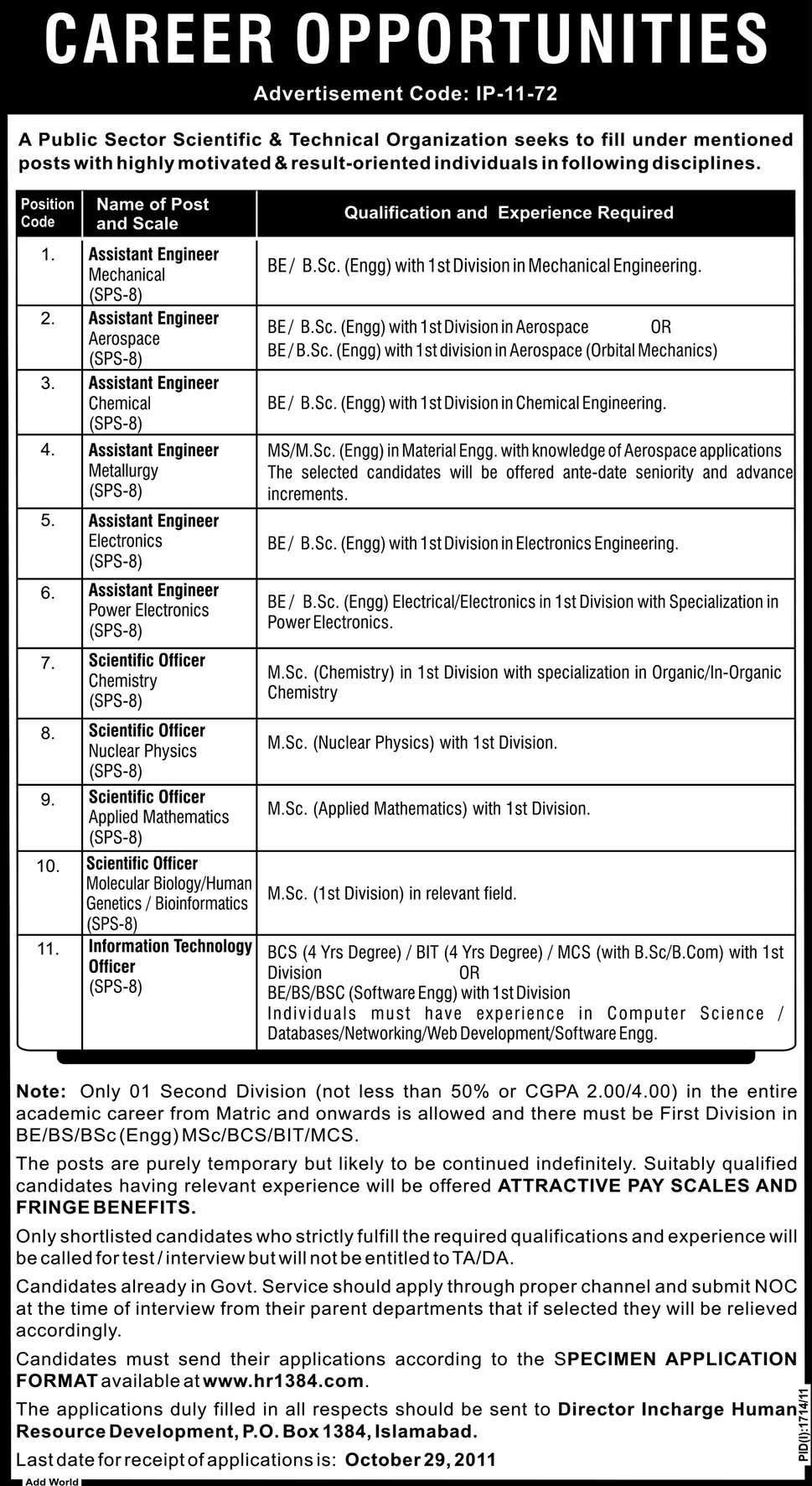 A Public Sector Technical & Scientific Organization Required Staff