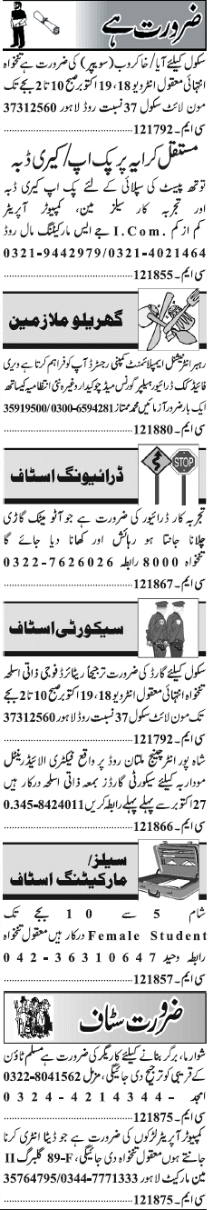 Misc. Jobs in Lahore Jang Classified 1