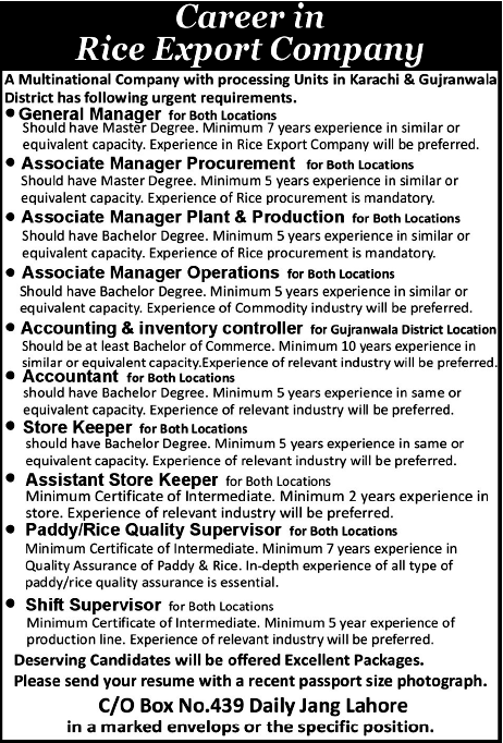 Career in Rice Export Company