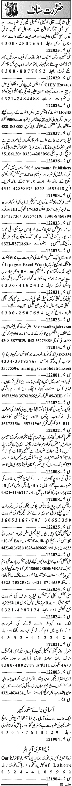 Misc. Jobs in Lahore Jang Classified 3