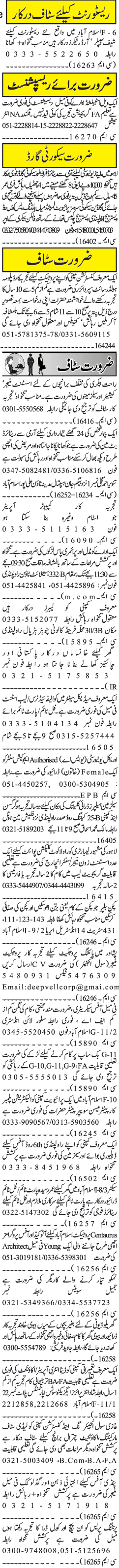 Misc. Jobs in Rawalpindi Jang Classified