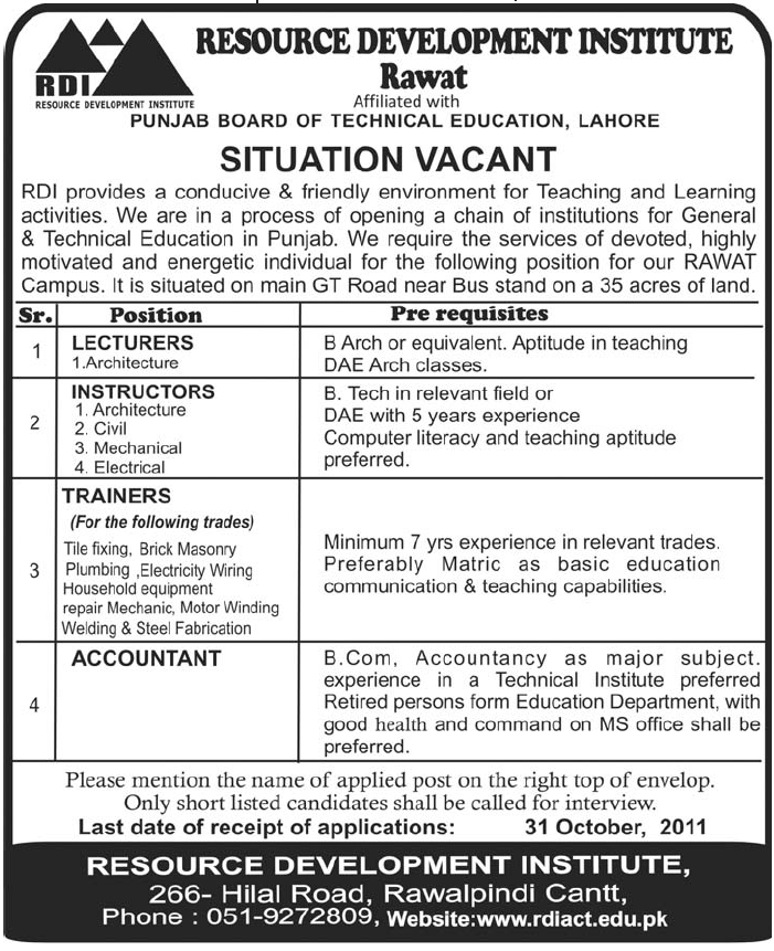 RDI Rawat Required Professionals
